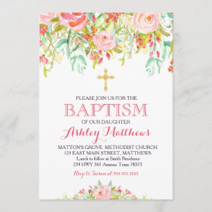 BAPTISM-inbjudan till vacker Rosa Blommigt Inbjudningar