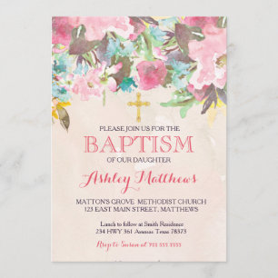 BAPTISM-inbjudan till vacker Rosa Blommigt Inbjudningar