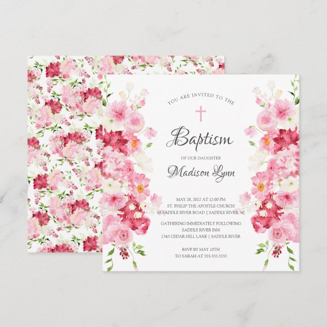 Baptism-inbjudan till Vår Blommar Inbjudningar (Fram/baksida)
