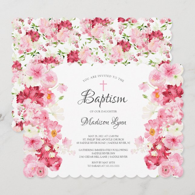 Baptism-inbjudan till Vår Blommar Inbjudningar (Fram/baksida)