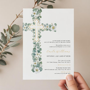 Baptism-inbjudan till vattenfärgsGrey Blommigt Bap Inbjudningar