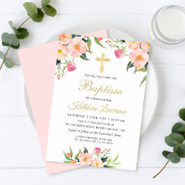 Baptism-inbjudan till Watercolor Rosa Blommigt Gir Inbjudningar