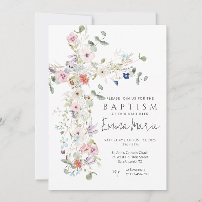 Baptism-inbjudan till Wildblomma Kor Inbjudningar (Framsida)
