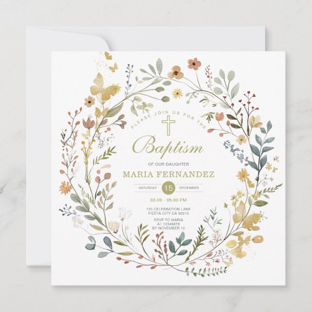 Baptism-inbjudan till Wildbloms Wandeans Blommigt  Inbjudningar (Framsida)