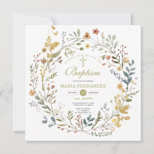Baptism-inbjudan till Wildbloms Wandeans Blommigt  Inbjudningar