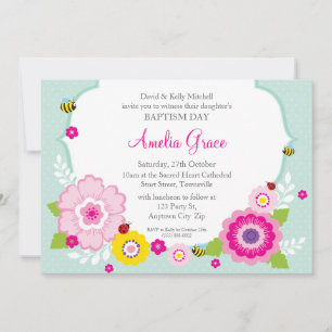 BAPTISM INBJUDAN: trädgårdstema 2 Inbjudningar