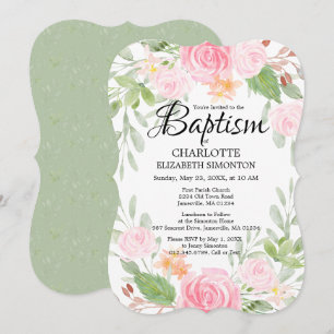 Baptism-inbjudningar till Blommigten rosa Watercol Inbjudningar