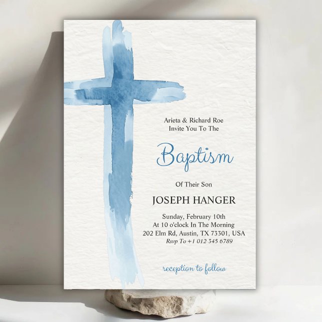 Baptism invitation card featuring blue cross inbjudningar (Skapare uppladdad)