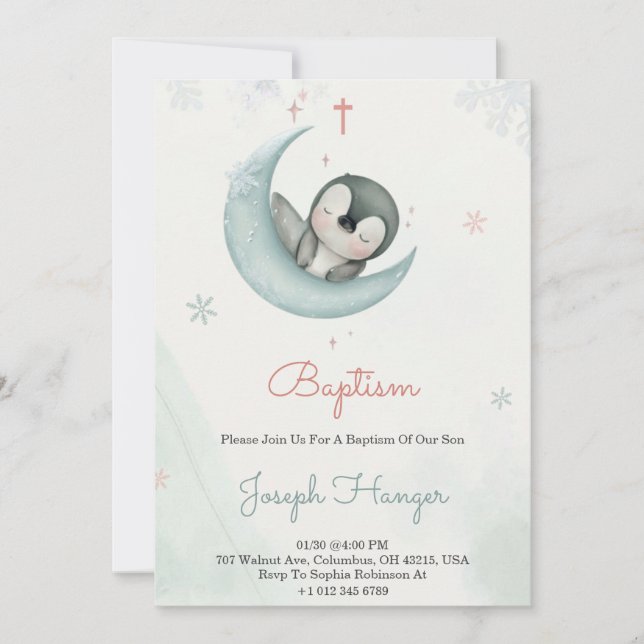 Baptism invitation in cute animal pastel theme  inbjudningar (Framsida)