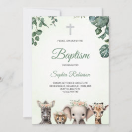Baptism invitation in watercolour jungle themed  inbjudningar