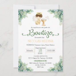 Baptism Invitation Spanish boy greenery  Inbjudningar