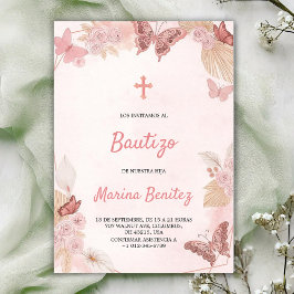 Baptism invitation with floral design  inbjudningar
