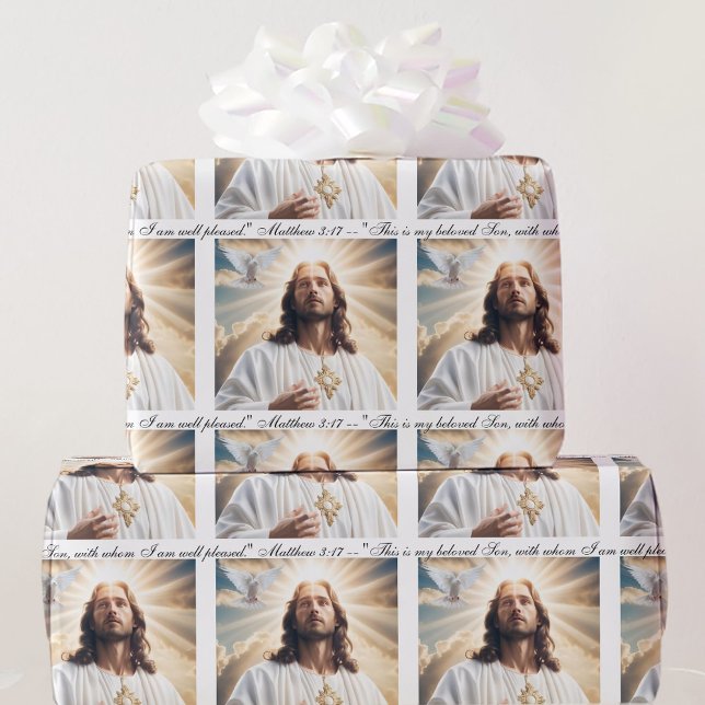 Baptism Jesus Heliga Spirit Dove Matthew 3:17 Text Presentpapper (Skapare uppladdad)