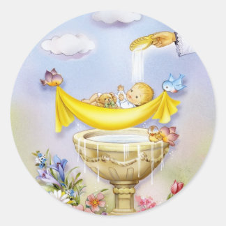 Baptism, julklingsinbjudan runt klistermärke