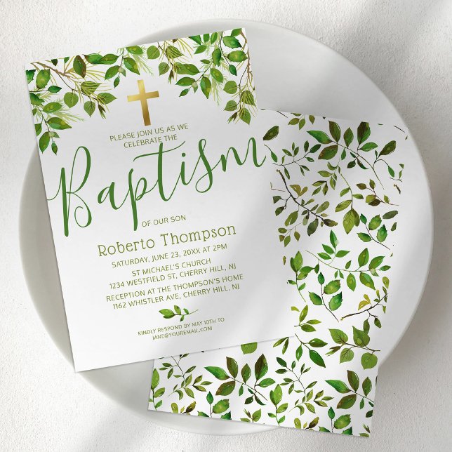 Baptism Kön Neutral Botanical Christening Inbjudningar (Skapare uppladdad)