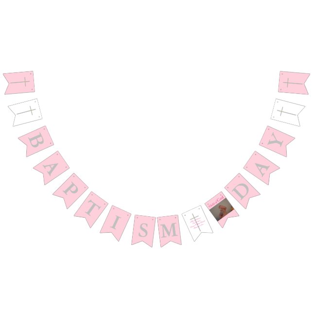 Baptism Kor Rosa White Photo Bunting Banner Vimplar (Alla)