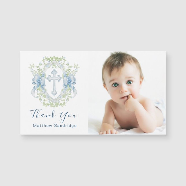 Baptism Kor Vapensköld Greenery Pojke fotomagnet (Framsida)