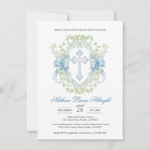Baptism Kor Vapensköld Greenery Pojke Inbjudningar