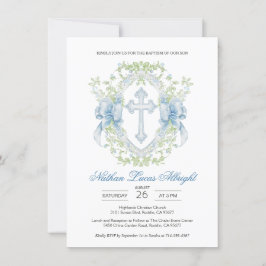 Baptism Kor Vapensköld Greenery Pojke Inbjudningar