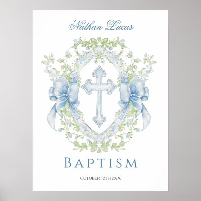 Baptism Kor Vapensköld Greenery Pojke Poster (Framsidan)