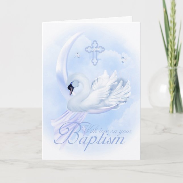Baptism kort med blå Svan (Framsida)