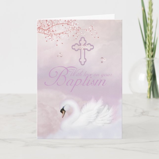 Baptism kort med Rosa Svan (Framsida)
