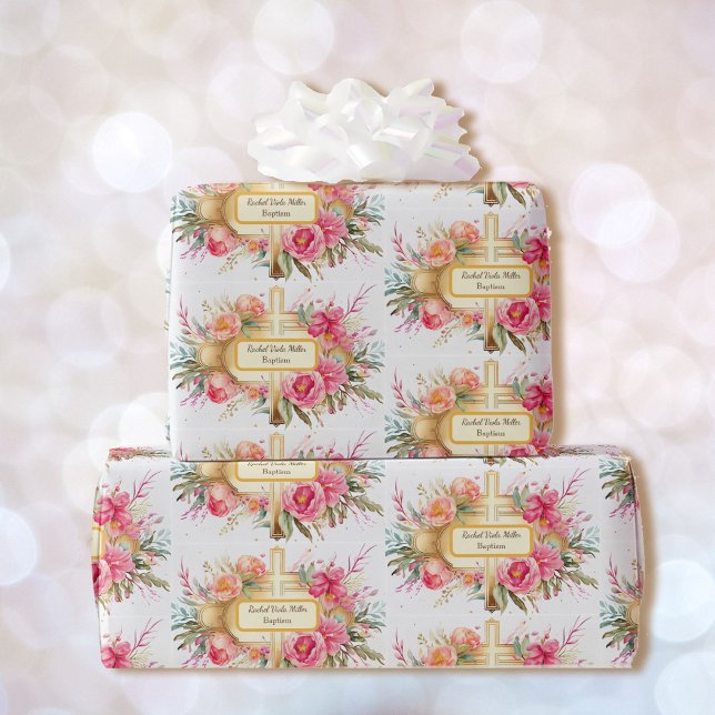 Baptism Lägg till Namn - Kor med blomstråle Presentpapper (Skapare uppladdad)