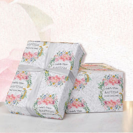 Baptism Lägg till Namn och datum Kor Dove Flowers Presentpapper