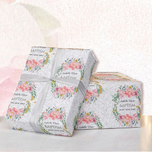 Baptism Lägg till Namn och datum Kor Dove Flowers Presentpapper