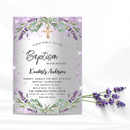 Baptism lavender silver violet sparkles lyxur inbjudningar