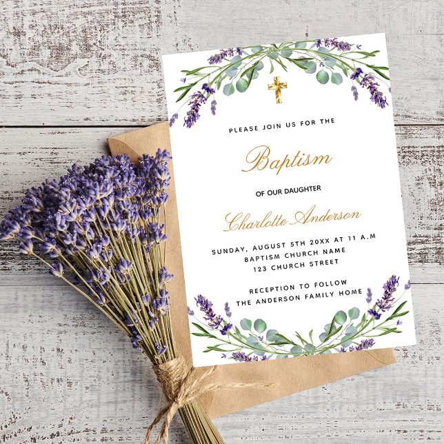 Baptism lavender violet blommigt eucalyptus lyxury inbjudningar (Skapare uppladdad)