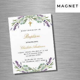 Baptism lavender violet blommigt eucalyptus lyxury magnetisk inbjudningskort