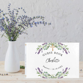 Baptism lavender violett blommigt eucalyptus gästböcker