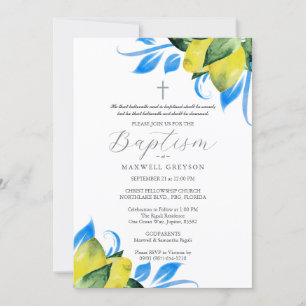 Baptism Lemon Foliage Religiösa italiensk blå Inbjudningar