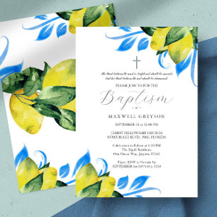 Baptism Lemon Foliage Religiösa italiensk blå Inbjudningar