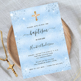 Baptism ljusblå pojke glitter inbjudningar