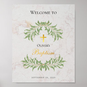 Baptism Marble Foliage Faux Gold Foil Välkomstskyl Poster