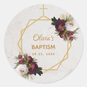 Baptism Marble Guld Peonies Butterfly Geometric Runt Klistermärke