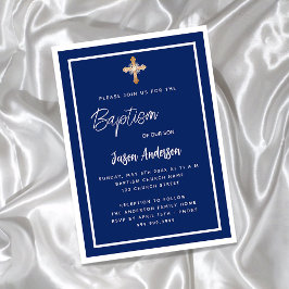 Baptism marinblå vit pojke guld kor inbjudningar