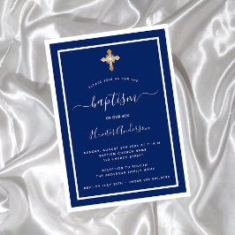 Baptism - marinblått pojke guld kor inbjudningar