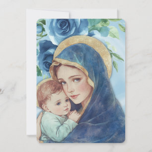 Baptism Mary Jesus Blue Blommigt Shamrocks Inbjudningar