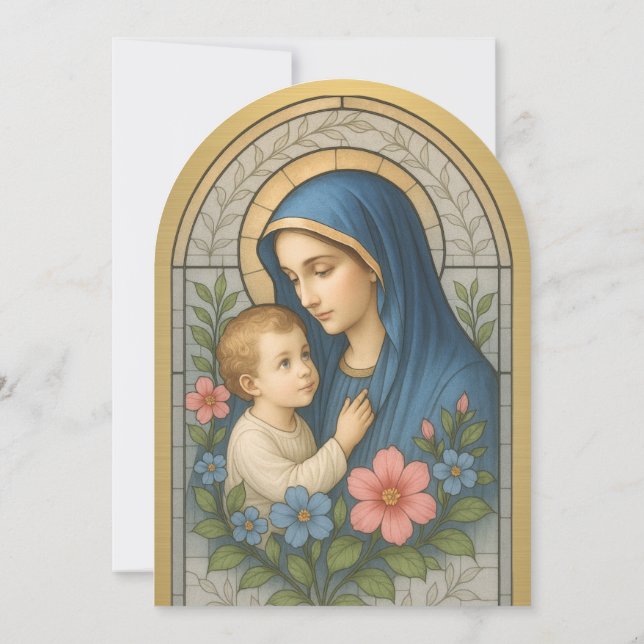 Baptism Mary Jesus Guld har fastnat glas Inbjudningar (Baksida)