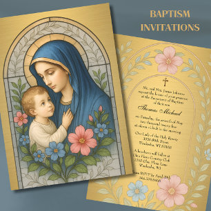 Baptism Mary Jesus Guld har fastnat glas Inbjudningar