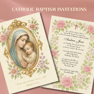 Baptism Mary och Jesus Rosa ros Inbjudningar