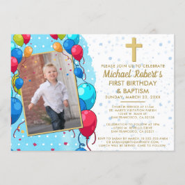 Baptism med blå Guld-foto Inbjudningar