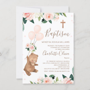 Baptism med Blommigt Bear Ballos Inbjudningar