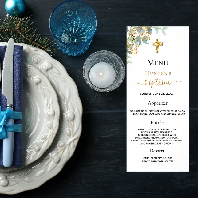 Baptism Menu eucalyptus greenery kor Reklamkort (Skapare uppladdad)