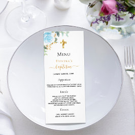Baptism Menu ljusblå blommigt Reklamkort