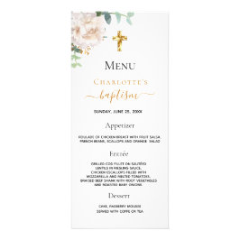 Baptism Menu white guld blommigt Reklamkort
