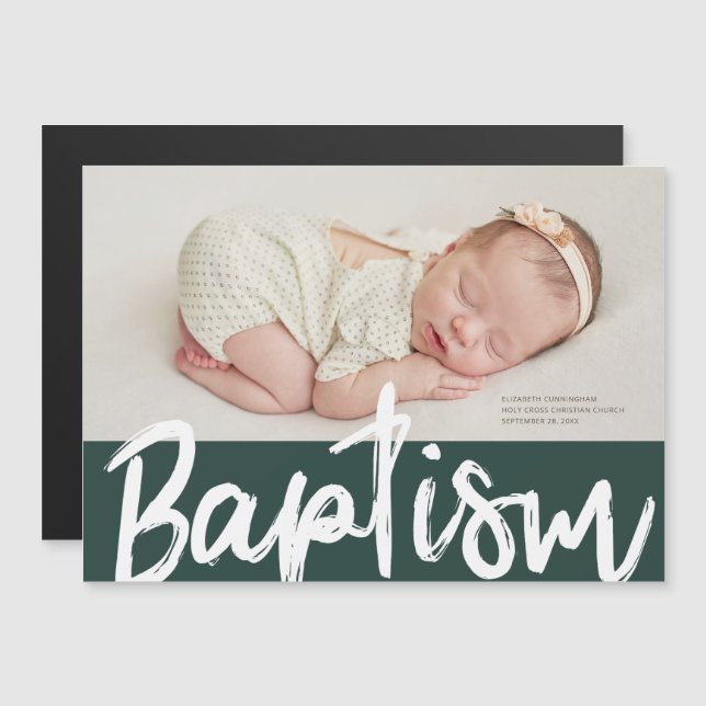 Baptism | Modern Anpassningsbar-foto - enkel Magnetisk Inbjudningskort (Fram/baksida)